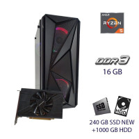 Ігровий ПК First Player ATX Tower NEW / AMD Ryzen 5 3600 (6 (12) ядер 3,6 - 4,2 ГГц) / 16 ГБ DDR3 / 240 ГБ SSD NEW+1000 ГБ HDD / AMD Radeon RX 570, 4 ГБ GDDR5, 256-біт / 600 Вт NEW б/в