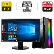 Комплект: Intel Core i7-2600K (4(8) ядра по 3.4-3.8GHz) / 16GB DDR3 / 480GB SSD NEW + 1000GB HDD / AMD Radeon RX 480, 8GB GDDR5, 256-bit + Монітор 24" IPS / VGA б/в