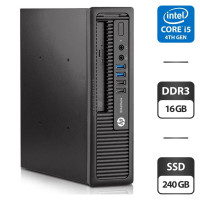 Неттоп HP EliteDesk 800 G1 USDT / Intel Core i5-4690S (4 ядра по 3.2 - 3.9 GHz) / 16 GB DDR3 / 240 GB SSD / Intel HD Graphics 4600 / DVD-ROM / VGA б/в