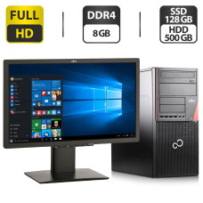 Комплект ПК: комп'ютер Fujitsu Esprimo P756 E90+ Tower / Intel Core i5-6400 (4 ядра по 2.7 - 3.3 GHz) / 8 GB DDR4 / 128 GB SSD + 500 GB HDD / Intel HD Graphics 530 + Монітор Fujitsu B24T-7 / 24" (1920x1080) TN б/в