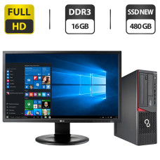 Комплект ПК: Fujitsu Esprimo E720 E90+ SFF / Intel Core i5-4440 (4 ядра по 3.1-3.3 GHz) / 16GB DDR3 / 480GB SSD NEW / Intel HD Graphics 4600 + Монітор 24" IPS + Клавіатура, мишка, кабелі б/в