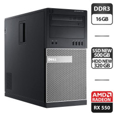 Комп'ютер Dell OptiPlex 9020 Tower / Intel Core i5-4590 (4 (8) ядра по 3.3 - 3.7 GHz) / 16 GB DDR3 / 500 GB SSD NEW + 320 GB HDD NEW / AMD Radeon RX 550, 4 GB GDDR5, 128-bit / DVD-ROM / DVI б/в