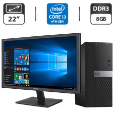 Комплект ПК: Dell OptiPlex 3040 Tower / Intel Core i3-6100 (2(4) ядра по 3.7 GHz) / 8 GB DDR3 / 500 GB HDD NEW / Intel HD Graphics 530 + Монітор Б-клас 22" (1680x10GA) / Різні бренди б/в