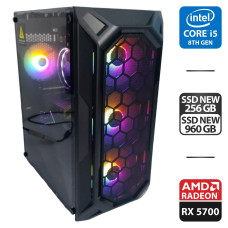 Ігровий ПК 1stPlayer FireBase X6 Tower NEW / Intel Core i5-8500 (6 ядер 3.0 - 4.1 ГГц) / 16 ГБ DDR4 NEW / 256 ГБ SSD M.2 NEW + 960 ГБ SSD NEW / AMD Radeon RX 5700, 8 ГБ GDDR6, 256-біт / HDMI / 1350 Вт б/в