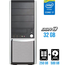 Ігровий ПК Gigabyte Tower Intel Core i7-4790 (4(8) ядра по 3.6-4GHz) / 32GB DDR3 / 250GB SSD + 500GB HDD / GeForce GTX 1070, 8GB GDDR5, 256bit / 1000W / DVD-RW б/в