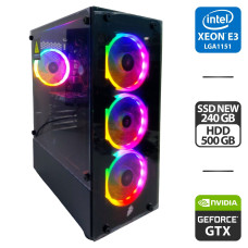 Ігровий ПК 1stPlayer Fire Dancing V2 Tower NEW / Intel Xeon E3-1241 v3 (4 (8) ядер 3,5 - 3,9 ГГц) / 32 ГБ DDR3 / 240 ГБ SSD NEW + 500 ГБ HDD / nVidia GeForce GTX 1050 Ti, 4 ГБ GDDR5, 128-bit / 500 Вт NEW б/в
