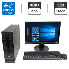 Комплект ПК: HP EliteDesk 800 G1 SFF / Intel Core i5-4590T (4 ядра по 2.0 - 3.0 GHz) / 8 GB DDR3 / 120 GB SSD / Intel Graphics + Монітор Б-клас 19" (1440x900) TN / VGA б/в