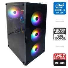 Ігровий ПК 1stPlayer Fire Dancing V3-B Tower NEW / Intel Core i5-7500 (4 ядра 3,4 - 3,8 ГГц) / 16 ГБ DDR4 NEW / 480 ГБ SSD NEW + 1000 ГБ HDD / AMD Radeon RX 580, 8 ГБ GDDR5, 256-біт / 500 Вт б/в