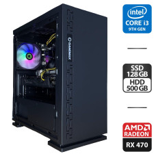 Ігровий ПК Gamemax Dark Ranger Tower / Core i3-9100 (4 ядра по 3.6-4.2 GHz) / 16GB DDR4 / 128GB SSD + 500GB HDD / Radeon RX 470, 8GB GDDR5, 256-bit / 500W б/в