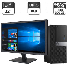 Комплект ПК: Dell OptiPlex 3040 Tower / Intel Core i3-6100 (2(4) ядра по 3.7 GHz) / 8 GB DDR3 / 120 GB SD NEW + 320 GB HDD / Intel HD Graphics 530 + Монітор Б-клас 22" (1680 x1050) TN / VGA / Різні бренди б/в
