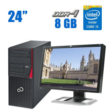 Комплект ПК: Fujitsu Esprimo P756 E90+ Tower / Intel Core i5-6500 (4 ядра по 3.2-3.6 GHz) / 8GB DDR4 / 240GB SSD / Intel HD Graphics 530 + Монітор HP LP2475w / 24" TN / DVI, DP, HDMI + Клавіатура и миш б/в