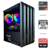 Ігровий ПК 1stPlayer B2-4R1 Black Tower NEW / AMD Ryzen 5 1600 NEW (6 (12) ядер 3,2 - 3,6 ГГц) / 16 ГБ DDR4 NEW / 240 ГБ SSD NEW + 500 ГБ HDD / AMD Radeon RX 580, 8 ГБ GDDR5, 256-біт / 550 Вт / HDMI б/в