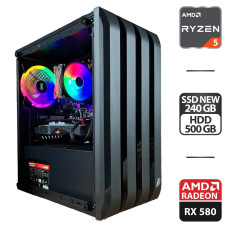 Ігровий ПК 1stPlayer B2-4R1 Black Tower NEW / AMD Ryzen 5 1600 NEW (6 (12) ядер 3,2 - 3,6 ГГц) / 16 ГБ DDR4 NEW / 240 ГБ SSD NEW + 500 ГБ HDD / AMD Radeon RX 580, 8 ГБ GDDR5, 256-біт / 550 Вт / HDMI б/в