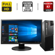 Комплект ПК: Lenovo M83 SFF / Intel Core i5-4460 (4 ядра по 3.2 - 3.4 GHz) / 16 GB DDR3 / 240 GB SSD NEW + 500 GB HDD / AMD Radeon R7 430, 2 GB GDDR5, 128-bit / DVD-ROM + Монітор 24" (1920x1080) IPS б/в