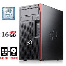 Комп'ютер Fujitsu Esprimo P757 E90+ Tower / Intel Core i5-6500 (4 ядра по 3.2 - 3.6 GHz) / 16 GB DDR4 / 240 GB SSD M.2 + 1000 GB HDD / Intel HD Graphics 530 / 280W / DisplayPort / DVI б/в