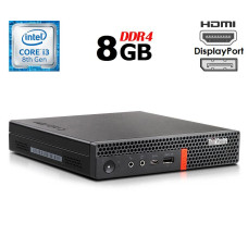 Неттоп Lenovo ThinkCentre M720q Tiny USFF / Intel Core i3-8100T (4 ядра по 3.1 GHz) / 8 GB DDR4 / no HDD / Intel UHD Graphics 630 / USB 3.1 / Блок живлення в комплекті б/в