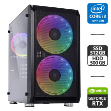 Ігровий ПК Qube Neptune Tower / Intel Core i3-10100F (4 (8) ядра по 3.6 - 4.3 GHz) / 16 GB DDR4 / 512 GB SSD + 500 GB HDD / nVidia GeForce RTX 3060 192-bit / 550W