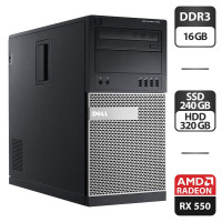 Комп'ютер Dell OptiPlex 9020 Tower / Intel Core i5-4570 (4 (8) ядра по 3.2 - 3.6 GHz) / 16 GB DDR3 / 240 GB SSD + 320 GB HDD / AMD Radeon RX 550, 4 GB GDDR5, 128-bit / DVD-ROM / DVI б/в