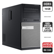 Комп'ютер Dell OptiPlex 9020 Tower / Intel Core i5-4570 (4 (8) ядра по 3.2 - 3.6 GHz) / 16 GB DDR3 / 240 GB SSD + 320 GB HDD / AMD Radeon RX 550, 4 GB GDDR5, 128-bit / DVD-ROM / DVI б/в