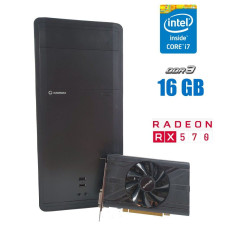 Ігровий ПК GameMax Black Tower NEW / Intel Core i7-3770 (4 (8) ядер 3,4 - 3,9 ГГц) / 16 ГБ DDR3 / 120 ГБ SSD NEW + 320 ГБ HDD / AMD Radeon RX 570, 4 ГБ GDDR5, 256-біт / 600 Вт NEW б/в