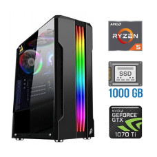 Ігровий ПК Tower / AMD Ryzen 5 4500 (6 (12) ядер по 3.6 - 4.1 GHz) NEW / 32 GB DDR4 NEW / 1000 GB SSD NEW / nVidia GeForce GTX 1070 Ti, 8 GB GDDR5, 256-bit б/в