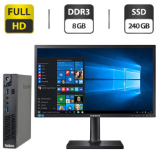 Комплект ПК: Lenovo M93p Tiny USFF / Core i5-4570T (2(4) ядра по 2.9-3.6 GHz) / 8GB DDR3 / 240GB SSD / Intel HD Graphics 4600 + Монітор 23.6" PLS / VGA, HDMI, DisplayPort + Кабелі в комплекті б/в