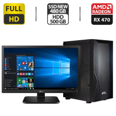 Комплект: GTL 1906 Predator Tower NEW / Intel Core i5-4590 (4 ядра по 3.3 - 3.7 GHz) / 16 GB DDR4 / 480 GB SSD NEW + 500 GB HDD / AMD Radeon RX 470, 4 GB GDDR5, 2 NEW + Монітор 24" (1920x1080) IPS б/в