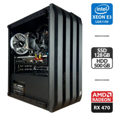 Ігровий ПК 1stPlayer B2-4R1 Black Tower NEW / Intel Xeon E3-1240 v3 (4 (8) ядра по 3.1 - 3.8 GHz) / 16 GB DDR3 / 128 GB SSD + 500 GB HDD / AMD Radeon RX 570 Nitro+, 4 GB GDDR5, 256-bit / 550W / HDMI б/в