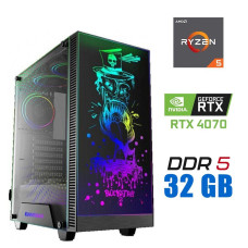 Іігровий ПК Tower / AMD Ryzen 5 7500F (6 (12) ядер по 3.7 - 5.0 GHz) / 32 GB DDR5 / 1000 GB SSD M.2 / nVidia GeForce RTX 4070, 12 GB GDDR6X, 192-bit / 700W