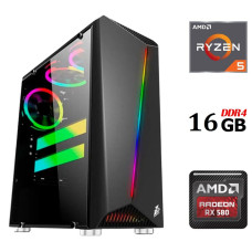 Ігровий ПК Dtop Gaming R558 Tower / AMD Ryzen 5 5500 (6 (12) ядер по 3.6 - 4.2 GHz) / 16 GB DDR4 / 480 GB SSD / AMD Radeon RX 580, 8 GB GDDR5, 256-bit / 500W