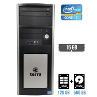 Ігровий ПК Terra Tower / Intel Core i7-3770 (4 (8) ядра по 3.4 - 3.9 GHz) / 16GB DDR3 / 120GB SSD + 500GB HDD / nVidia Quadro K2000, 2GB GDDR5, 128-bit / DVD-ROM б/в