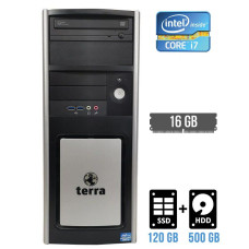 Ігровий ПК Terra Tower / Intel Core i7-3770 (4 (8) ядра по 3.4 - 3.9 GHz) / 16GB DDR3 / 120GB SSD + 500GB HDD / nVidia Quadro K2000, 2GB GDDR5, 128-bit / DVD-ROM б/в