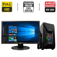 Комплект ПК: Gamdias Tower / Intel Core i5-8400 (6 ядра по 2.8-4 GHz) / 16GB DDR4 / 480 GB SSD + 500GB SSD / Radeon RX 580, 8GB GDDR5, 256-bit + Монітор 24" IPS + Wi-Fi адаптер, мишка, кабелі б/в