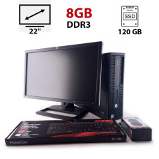Комплект ПК: HP EliteDesk 800 G1 SFF / Intel Core i5-4440S (4 ядра по 2.8 - 3.3 GHz) / 8 GB DDR3 / 120 GB SSD / Intel HD Graphics 4400 + Монітор 22" (1680x1050) TN LCD б/в