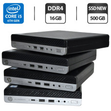 Неттоп Б-клас HP EliteDesk 800 G3 Desktop Mini USFF / Intel Core i5-6500T (4 ядра по 2.5 - 3.1 GHz) / 16 GB DDR4 / 500 GB SSD NEW / Intel UHD Graphics 630 / DisplayPort / Windows 11 Pro / Блок живлення б/в
