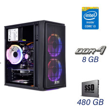 Ігровий ПК QUBE QBC01 RGB Tower / Intel Core i3-10100F (4 (8) ядра по 3.6 - 4.3 GHz) / 8 GB DDR4 / 480 GB SSD / AMD Radeon RX 560, 4 GB GDDR5, 128-bit / PRIME H410M-K / 500W