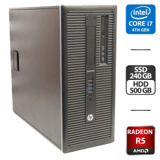 Комп'ютер HP EliteDesk 800 G1 Tower / Intel Core i7-4790 (4 (8) ядер по 3.6 - 4.0 GHz) / 8 GB DDR3 / 240 GB SSD + 500 GB HDD / AMD Radeon R5 340X, 2 GB GDDR3, 64-bit / DVD-ROM / DVI б/в