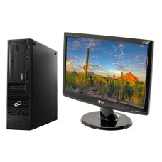 Комплект ПК: Fujitsu Esprimo E510 E85+ SFF / Intel Core i3-2120 (2 (4) ядра по 3.3 GHz) / 8 GB DDR3 / 120 GB SSD NEW / Intel HD Graphics 2000 / DVD-ROM + Монітор Б-клас LG Flatron W1943SS-PF / 19" (1366x768) TN / VGA б/в