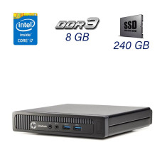 Неттоп HP EliteDesk 800 G1 Desktop Mini PC / Intel Core i7-4765T (4 (8) ядра по 2.0 - 3.0 GHz) / 8 GB DDR3 / 240 GB SSD / Wi-Fi / Блок живлення в комплекті б/в