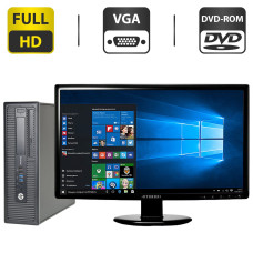Комплект ПК: HP EliteDesk 800 G1 SFF / Intel Core i5-4570 (4 ядра по 3.2-3.6 GHz) / 8GB DDR3 / 320GB HDD / HD Graphics 4600 / DVD-ROM + Монітор Б-клас Hyundai V236W / 23" TN / VGA + Мишка, клавіатура і кабелі б/в