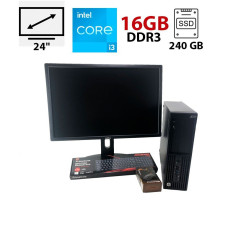 Комплект ПК: HP WorkStation Z230 SFF / Intel Core i3-4130 (2 (4) ядра по 3.4 GHz) / 16 GB DDR3 / 240 GB SSD / Intel HD Graphics 4400 / Displayport + Монітор 24" (1920x1200) TN LCD б/в