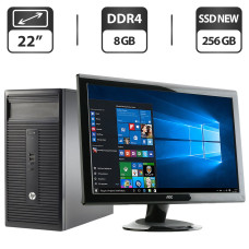 Комплект ПК: HP 280 G1 Tower / Intel Core i3-4130 (2(4) ядра по 3.4 GHz) / 8 GB DDR4 / 256 GB SSD NEW / Intel HD Graphics 4400 + Монітор Б-клас 22" (1680x1050) / Різні бренди Windows 10 Pro б/в