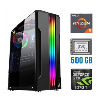 Ігровий ПК Tower / AMD Ryzen 5 5500 (6 (12) ядер по 3.6 - 4.2 GHz) NEW / 16 GB DDR4 NEW / 500 GB SSD NEW / nVidia GeForce GTX 1070 Ti, 8 GB GDDR5, 256-bit б/в