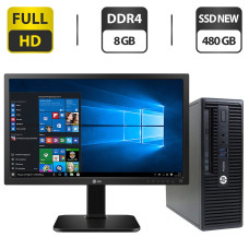 Комплект ПК: HP ProDesk 400 G3 SFF / Intel Core i5-6500 (4 ядра по 3.2 - 3.6 GHz) / 8 GB DDR4 / 480 GB SSD NEW / Intel HD Graphics 530 / DVD-ROM + Монітор 24" (1920x1080) IPS / VGA б/в