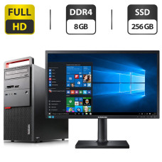 Комплект ПК: Lenovo ThinkCentre M800 Tower / Core i5-6400 (4 ядра по 2.7-3.3 GHz) / 8GB DDR4 / 256GB SSD / HD Graphics 530 / VGA + Монітор 23.6" PLS / VGA, HDMI, DP + Кабелі в комплекті б/в
