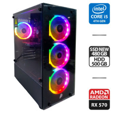 Ігровий ПК 1stPlayer Fire Dancing V2 Tower NEW / Intel Core i5-4590 (4 ядра 3,3 - 3,7 ГГц) / 32 ГБ DDR3 / 480 ГБ SSD NEW + 500 ГБ HDD / AMD Radeon RX 570, 8 ГБ GDDR5, 256-біт / 500 Вт NEW б/в