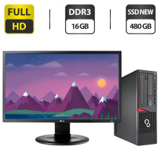 Комплект ПК: Fujitsu/Core i3-4170 2 ядра 3.7GHz/ 16GB DDR3 / 480GB SSD NEW / HD Graphics 4400 + Монитор LG 24" IPS / VGA б/в