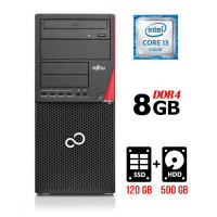 Комп'ютер Fujitsu Esprimo P756 E90+ Tower / Intel Core i3-6100 (2 (4) ядра по 3.7 GHz) / 8 GB DDR4 / 120 GB SSD + 500 GB HDD / Intel HD Graphics 530 / 280W / DVD-ROM / DisplayPort б/в