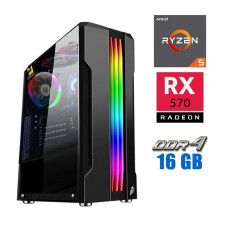Ігровий ПК Tower NEW / AMD Ryzen 5 4500 (6 (12) ядер по 3.6 - 4.1 GHz) NEW / 16 GB DDR4 NEW / 240 GB SSD NEW / AMD Radeon RX 570, 8 GB GDDR5, 256-bit / 500W NEW б/в