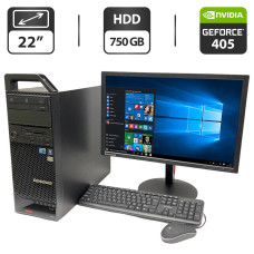 Комплект ПК: Lenovo S20 Tower / Intel Xeon E5506 (4 ядра по 2.13 GHz) / 8 GB DDR3 / 750 GB HDD / nVidia GeForce 405, 512 MB GDDR3, 64-bit / DVD-ROM + Монітор Б-клас Lenovo T2254pC / 22" (1680x1050) TN / VGA б/в